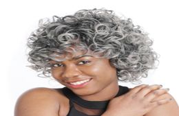 ZM Newstyle 12quot Short Afro Wigs Synthetic Mixed Ombre Grey Kinky Curly Wig for BlackWhite Women High Temperature Fibre Ameri7630225