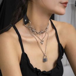 Chains European And American Jewelry Gothic Style Choker Necklace Retro PU Sweet Cool Thorn Skull Lock Female