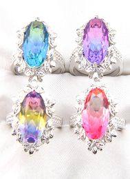 luckyshine new sweet lovely decorative border bi colored watermelon tourmaline gems 925 sterling silver womens rings fashion party1354058