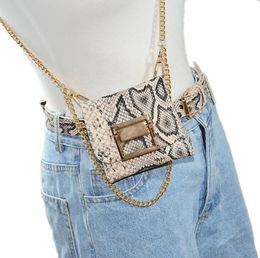European American Snake Python Pattern Belts Women Versatile Metal Chain Mini Wallet Mobile Phone Bag Belt7539374