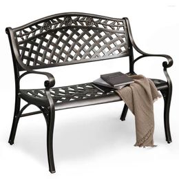 Camp Furniture 39 Inch Cast Aluminium Outdoor Patio Garden Bench 2-Person Metal Frame