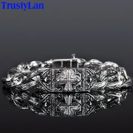 Vintage Male Jewelry Accessories 17MM Curb Chain Link Stainless Steel Man Bracelet Men Cool Cross Style Mens Bracelets Arm Band 240105