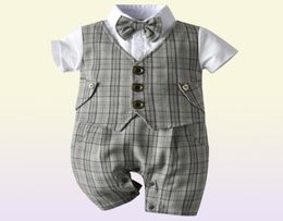 Children039s suit Baby Boy Christening Birthday Outfit Kids Plaid Suits Newborn Gentleman Wedding Bowtie Formal Clothes Infant 2702243