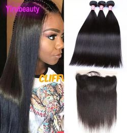 Brazilian Human Hair Sliky Straight Hair 3 Bundles With 13X4 Lace Frontal Pre Plucked Hair Extensions8327181