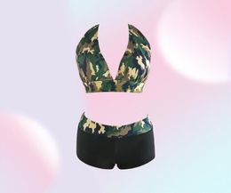 2017 New Sexy Halter Bikini Set Swimwear Women Push up Swimsuit Camouflage Print Beach Bathing Suits QP02085153556