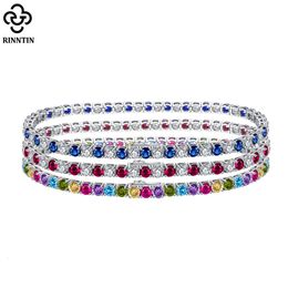 Rinntin Shiny MultiColors Tennis Bracelet 925 Sterling Silver m Cubic Zirconia for Women Luxury Chain Jewellery SB139 240105