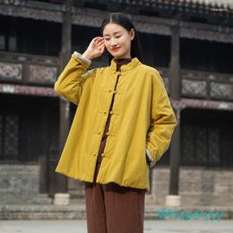 Ethnic Clothing Winter Cotton Women's Retro Chinese Style Solid Color Stand-up Collar Female Thickened Warm Padded Jacket China