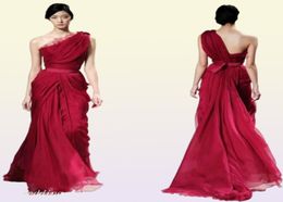 Unique Design Wine Red Evening Dress Elie Saab One Shoulder Floor Length Long Chiffon Special Occasion Dress Runway Dress Prom Par4850788