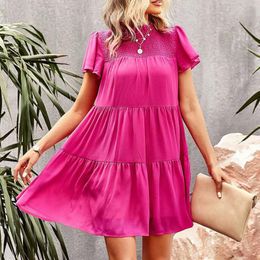 Casual Dresses Women Ruffled Solid Sundress Fashion Loose Short Sleeve 2024 Summer Mini Dress Female Streetwear Pink Green Beach Vestidos