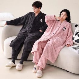 Men's Sleepwear Couples Pyjamas Women Men Winter Thicken Suit Kimono Pijamas Sets Soft Warm Korean Pyjama Femme Lovers Set Hombre