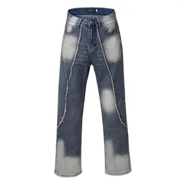 Men's Jeans High Street Tie Dye Washed Striped Blue For Men And Women Straight Patchwork Baggy Denim Trousers Oversized Loose Cargos
