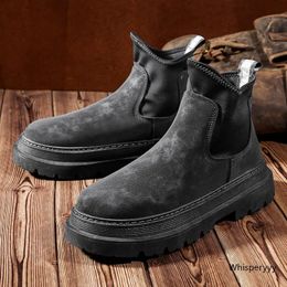 Men Autumn Spring Chelsea Boots High Heels Dress Sneakers Work Shoes Height Incresed Western Oxfords Ankle Snow Boots 240106