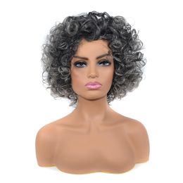 Synthetic Wig 1B Grey Black Silver Grey Short Wigs Micro-volume Chemical Fibre Explosive Head Fluffy Curly Hair Headgear