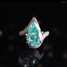 Cluster Rings Paraiba Tourmaline Ring With 925 Stamp Large Water Drop Pear-Shaped Colorful Treasure Opening Party Birthday Gift