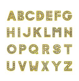 1300pcslot AZ Gold Colour full rhinestone Slide letter 8mm diy charms alphabet fit for 8MM leather wristband keychains9874549