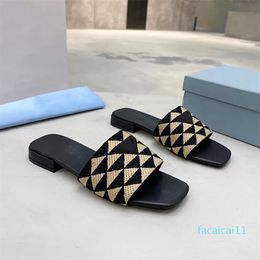 Women Embroidered Sandals Fabric Heeled Mules Slippers Black Embroidery Cotton Heel Slide Fashion Flip Flops Casual Summer