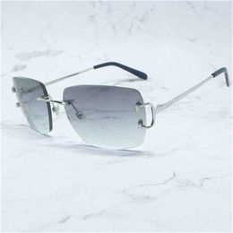 20% OFF Sunglasses Oversized es Metal Retro Brand Rimless Carter Glasses Wire Customised Cut Adge Trendy Men SunglassKajia New