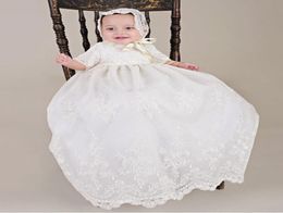 New Arrival Noble Baby Girls Christening Dress White Beige Baptism Gown Lace WITH BONNET Dress 024month4951018