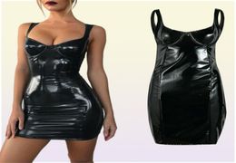 Leather Summer Dress Sheath Bling Sexy Women Dress Latex Faux Bodycon Evening Party Clubwear Strappy Mini Sexy Slim4745408