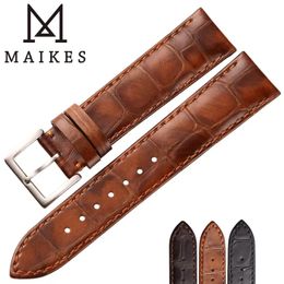 MAIKES Genuine Leather Strap Watch Accessories Handmade Watchbands 18mm 19mm 20mm 22mm Light Brown Black Bracelets Band 240106