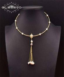 GLSEEVO Natural Freshwater Pink Baroque Pearl Necklace on Neck Woman Handmade Tassel Pendant Style Vintage Jewelry GN0274 210929822197114