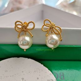 bottegaly venettaly earrings French asymmetrical bow hanging pearl earrings light luxury palace earrings ins small fragrance earrings