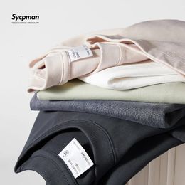 Sycpman 300grams 10.58oz Oversized Loose Heavy Weight Cotton Solid Color Drop Shoulder Short Sleeve T-shirt Men for Summer 240106
