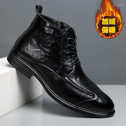 Boots Winter Warm Leather For Men Black Working Mens Fashion Casual Shoe With Fur Dress