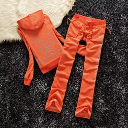 Womens Two Piece Pants Veet Juicy Tracksuit Women Coutoure Set Track Suit Couture Juciy Coture Sweatsuits Letters Hooded Hoodie Loose f9