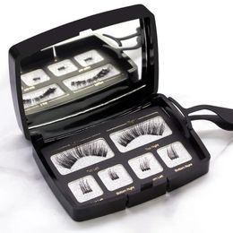 Selling Magnet False Eyelashes Four Small Stork Magnet Eye lashs Acrylic Set with Tweezers Cosmetic Gift for Girl or Women 240105