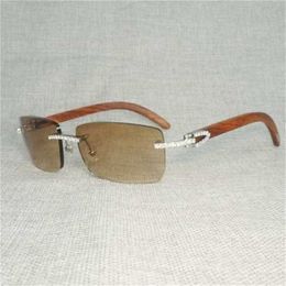 20% OFF Rhinestone Natural Wood Rimless Men Wooden Square Glasses Retro Stone Shades Oculos Eyewear for Club SummerKajia New