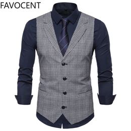 Mens Suit Vest Fashion Slim Fit Thin Plaid Men Waistcoat Tops Business Man England Style Male Leisure Suits 240105