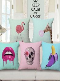new creative cushion cover pink blue home decor ananas flamingo throw pillow case skull almofada printed sexy lips cojines2001146
