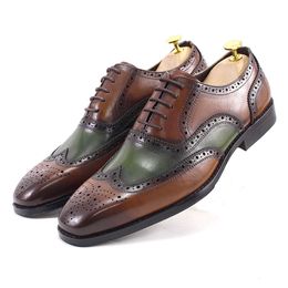 Classic Brogue Men's Dress Genuine Cow Leather Wingtip Oxford Handmade Lace-up Wedding Party Office Formal Shoes for Men