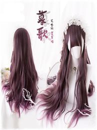 68cm Daily Gothic Harajuku Kawaii Cute Purple Gradient Lolita Curly Long Synthetic Hair Cosplay Costume Wig Wig Cap4292249