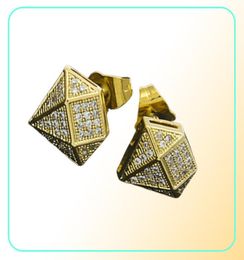 New Luxury Designer Jewelry Mens Earrings 18K Gold and White Gold Princess Cut Diamond Stud Earrings Hip Hop CZ Cubic Zirconia Fas6910047