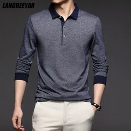 Top Grade Fashion Brand Men Plain Polo Shirts For Men Solid Color Casual Designer Long Sleeve Tops Men's Clothing 240106