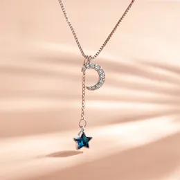 Pendant Necklaces Fashion Style Stars Blue Crystal Tassel Drop Necklace Women CZ Zircon Moon Charm Women's Party Jewellery
