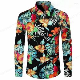 Men's Casual Shirts Long Sleeve Floral Hawaiian Men Fashion Shirt Cuba Beach Blouse Clothing Turn Over Collar Camisas