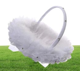White Ostrich Feather Flower Girl Basket Elegant Lace Rhinestone Bridal Flower Basket Wedding Favors Wedding Accessories6736307