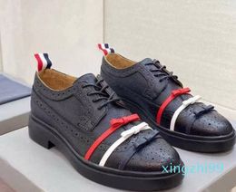 Genuine Leather Shoes Women Oxfords Business Dress Shoe Lace UP Black Casual Brogue Shoes