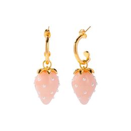 Huggie Vintage Girl Sweet Pink Strawberry Crystal Earrings Copper Plated 18K Gold Pendant Earrings Jewellery