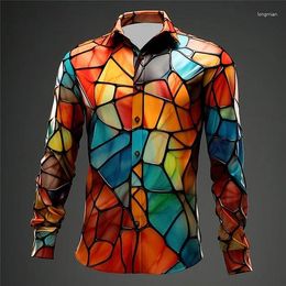 Men's Casual Shirts Color Block Colorful Artistic Abstract Men Shirt 3D Print Man/Women Fashion Long Sleeves Oversized Unisex Clothing