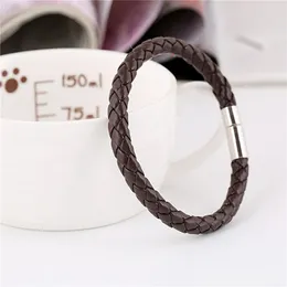 Charm Bracelets Classic Style Men Leather Bracelet Black Magnetic Buckle Braided Pulseras Hand-Woven Couple Gift