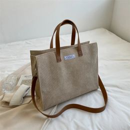 Winter Vintage Soft Corduroy Handbag Women Large Capacity Tote Bag Fashion Shopper Shopping Bag Ladies Shoulder Crossbody Bag 240106