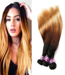 Brazilian Ombre Human Hair Weave 3 Tone 1b427 Brazilian Blonde Remy Hair Bundles Whole Colored Straight Hair Extensions Deal7559606