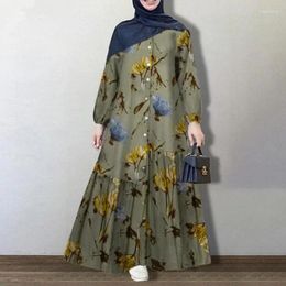 Ethnic Clothing Muslim Women Abayat Cotton Linen Long Sleeve Abaya Femme Fashion Loose Casual Floral Dress Europe America Middle East Arab