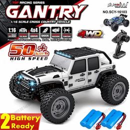 16103 Fast Rc 50kmh 116 Off Road 4WD with LED Headlights24G Waterproof Remote Control Monster Truck for Adults and Kids 240105