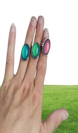 Large oval crystal mood ring Jewelry high quality stainless steel color changing ring adjustable298m4349694