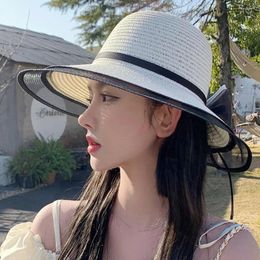 Wide Brim Hats Simple Sunshade Large Holiday For Women UV Protection Beach Bow Fisherman Hat Korean Style Cap Bucket Sun